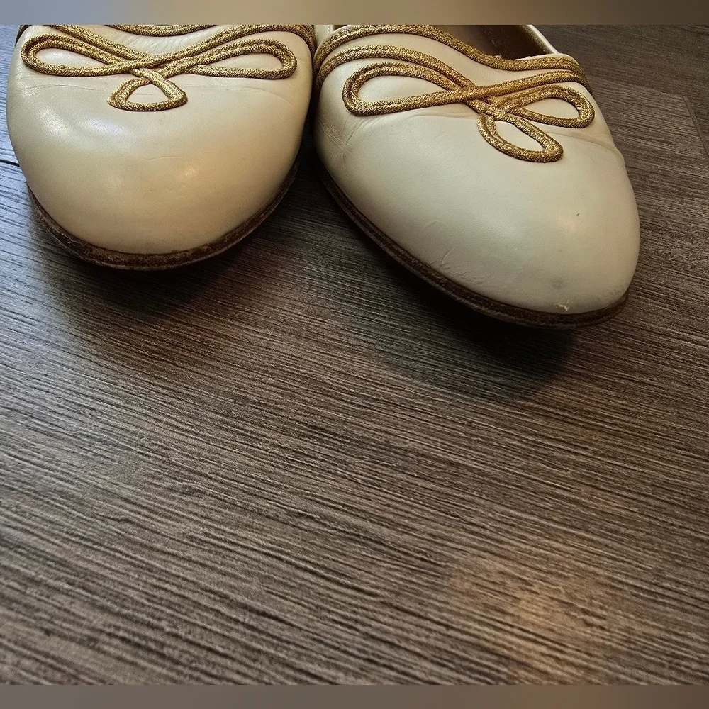 Ralph Lauren Cream Gold Detail Ballet Flats Military Nautical Coastal Preppy